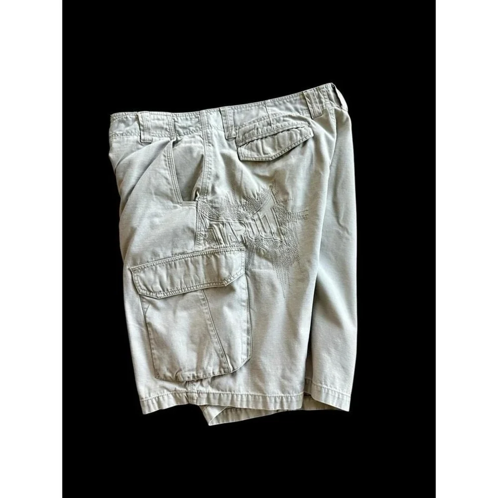 Vintage Y2K Tapout Shorts Cargo Sz 36 Khaki Embroidered Logo Side MMA 2000's